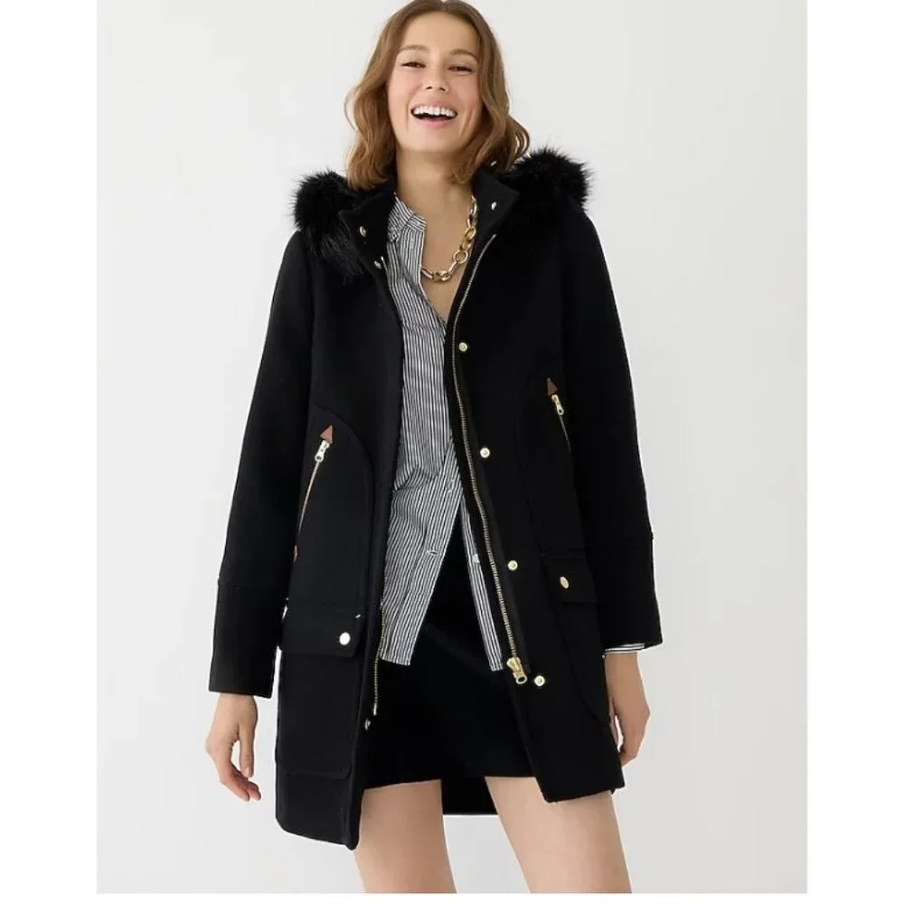 J.Crew Womens $385 Chateau Parka Italian Wool Black Size 4 BM948 Winter Coat - Picture 2 of 12